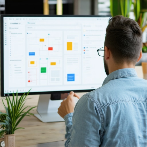 A person working on schema markup and web design strategies on a computer.