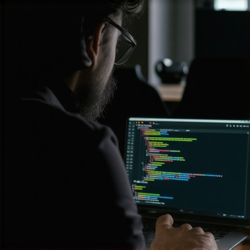 Web developer reviewing schema markup validation on a laptop with code and tools