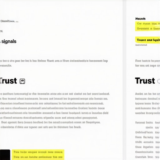 A sleek, modern website interface showcasing schema markup elements that signal trust and credibility.