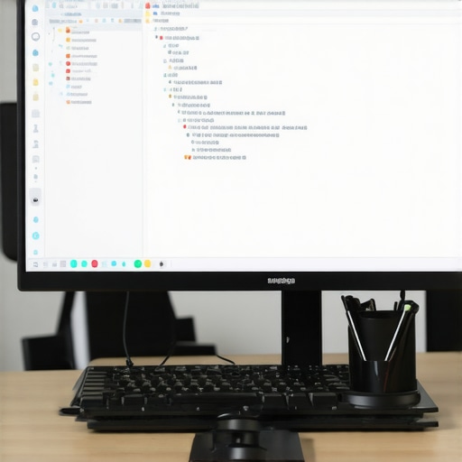 Developer analyzing schema markup code on monitor, highlighting technical precision.