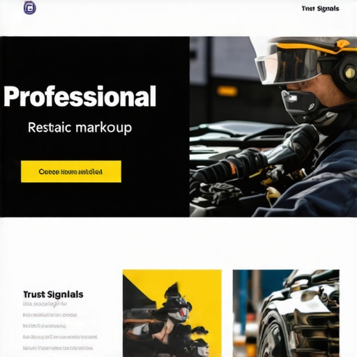 Modern repair shop website showcasing schema markup and trust elements