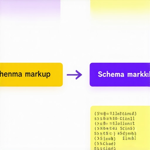 Schema Markup Integration Diagram Diagram illustrating schema markup integration into website HTML code for SEO and trust enhancement.