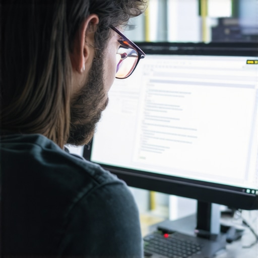 Developer analyzing schema markup code on a computer for trust enhancement