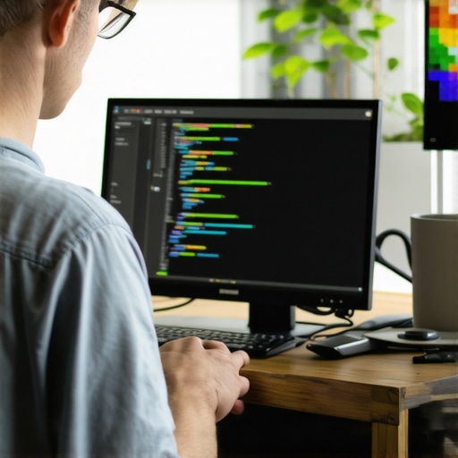 Web developer troubleshooting schema markup errors with code and validation tools.