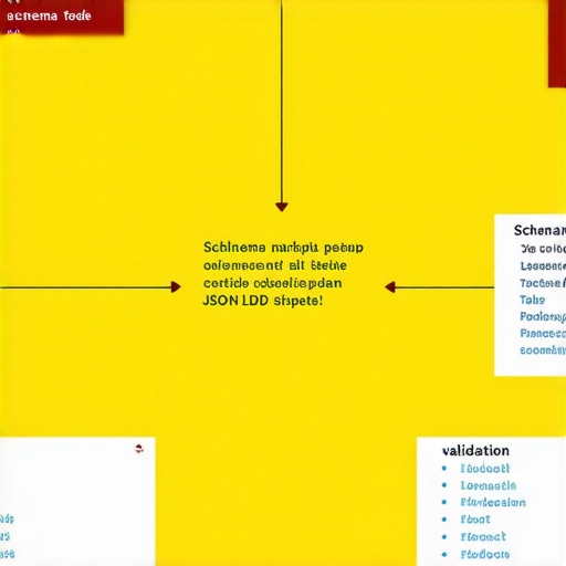Diagram illustrating steps for adding schema markup to a website, including code snippets and validation