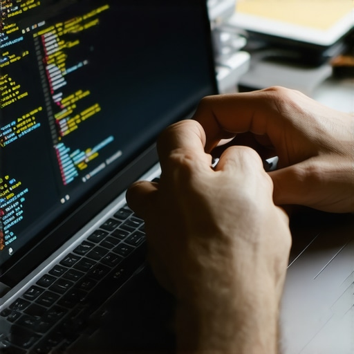 Developer working on schema markup and SEO tools on a laptop.