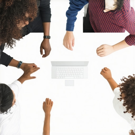 Diverse team working together on a project, emphasizing authenticity and teamwork.