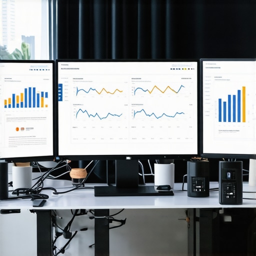 Person monitoring website performance with schema validation on computer screens.
