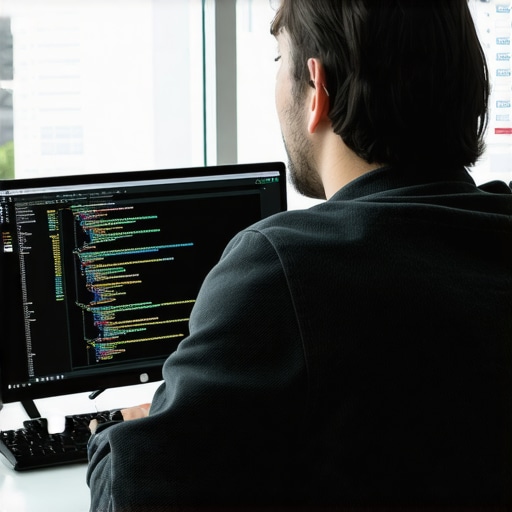 Developer reviewing schema markup code on a computer for SEO optimization.