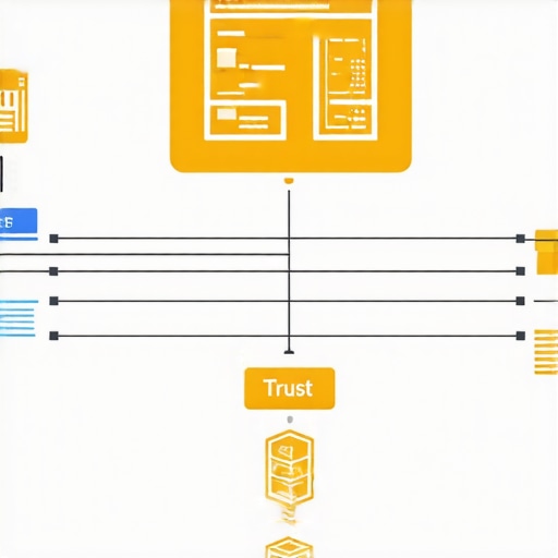 Layered schematic diagram of website SEO architecture emphasizing schema markup and trust signals.