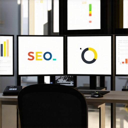Efficient SEO Dashboard Setup A developer monitoring SEO analytics and schema validation on multiple screens