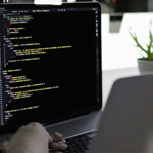 Web developer editing schema markup on laptop