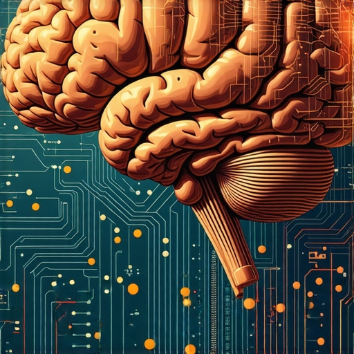 Futuristic image of a brain fused with digital schematics representing AI-driven content strategies.