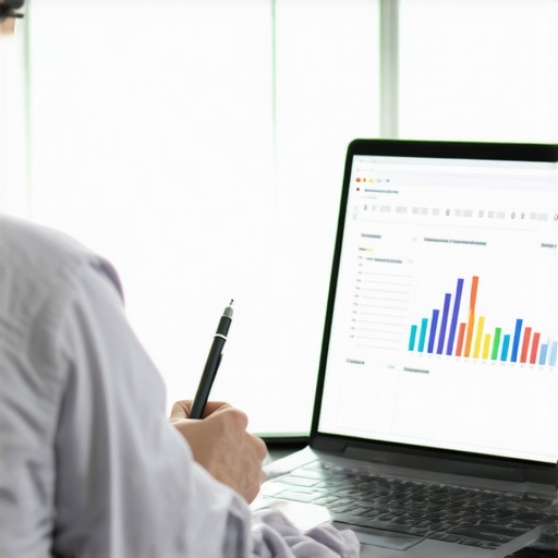 Person analyzing schema markup and website analytics to improve trust signals