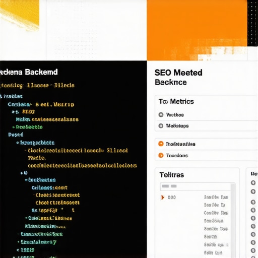 Illustration of schema markup and SEO analytics on computer screens for website optimization.